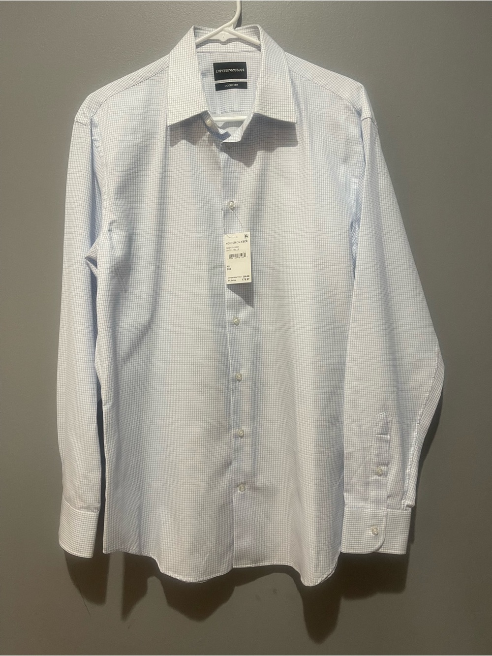 Emporio Armani Men’s Light Blue Micro-Check Dress Shirt